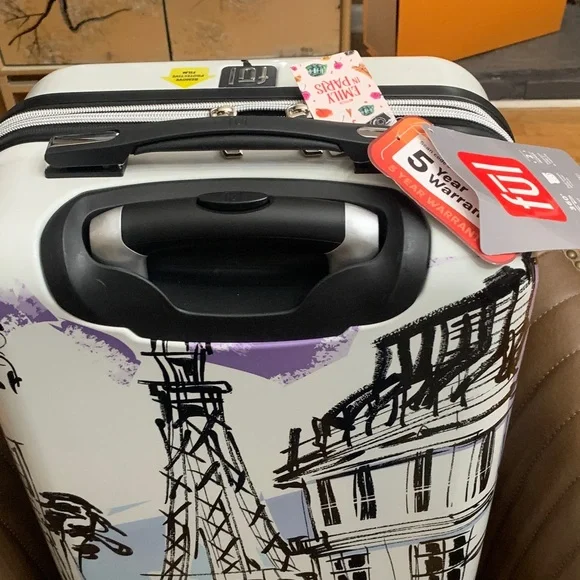 White Hard-Shell Emily in Paris Carry-On with Paris Sketch & Lavender Accents - Picture 2 of 16